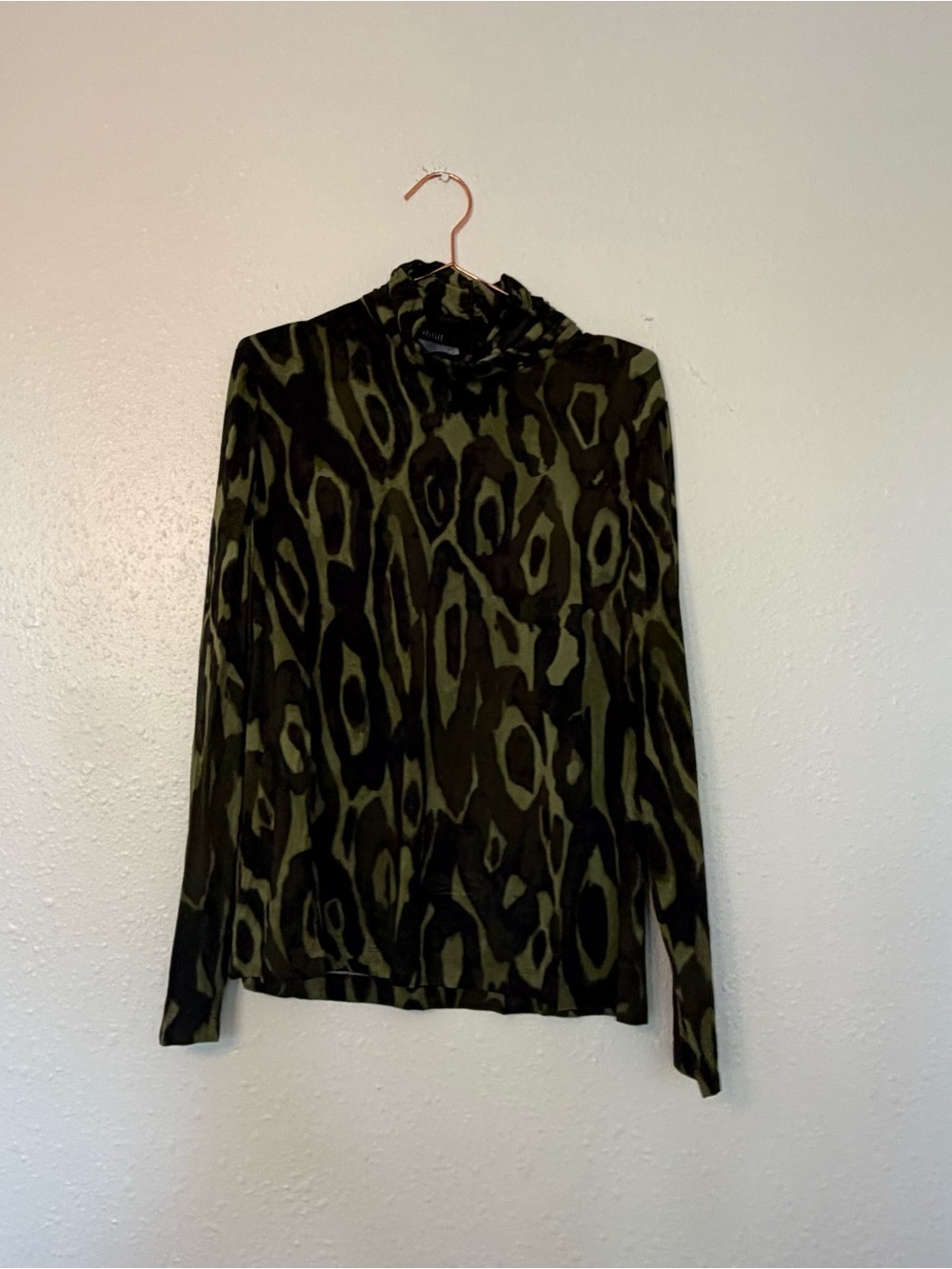 Carlisle Olive Green and Black Printed Turtleneck